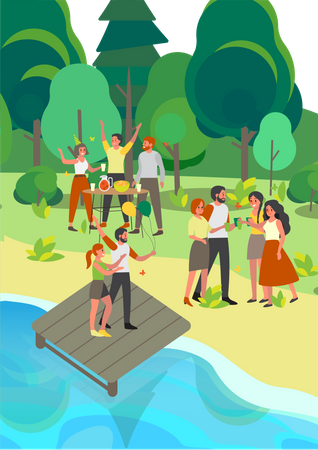 Personnes appréciant la fête dans le parc  Illustration