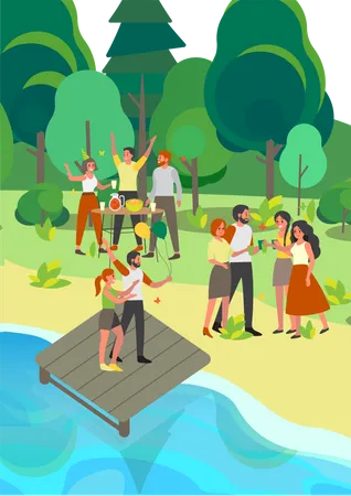 Personnes appréciant la fête dans le parc  Illustration