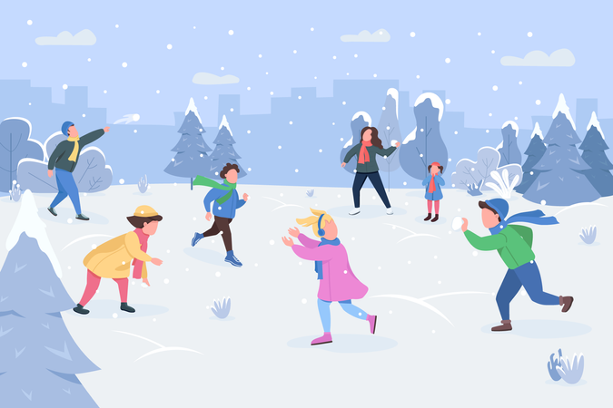 Personnes profitant des vacances d'hiver  Illustration