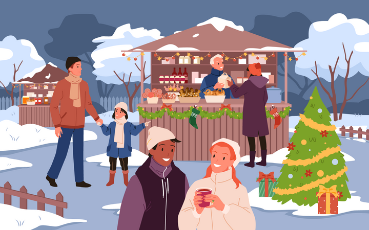 Personnes profitant des vacances de Noël  Illustration