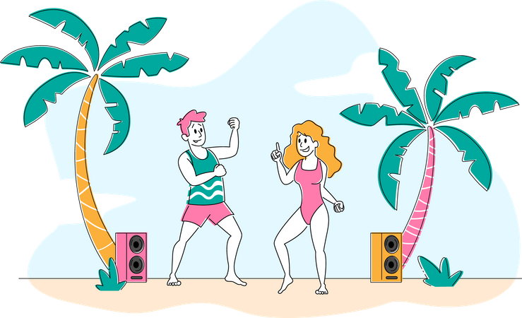 Personnes appréciant la fête d'été sur la plage  Illustration
