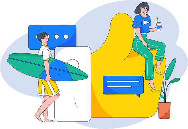 Personnes publiant une mise à jour de leur statut sur une application de médias sociaux Illustration