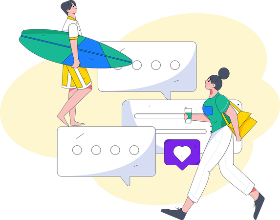Personnes publiant une mise à jour de leur statut sur une application de médias sociaux  Illustration