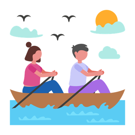 Des gens qui rament en bateau  Illustration