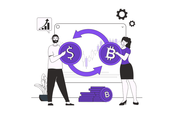 Personnes effectuant des transactions de crypto-monnaie en ligne  Illustration