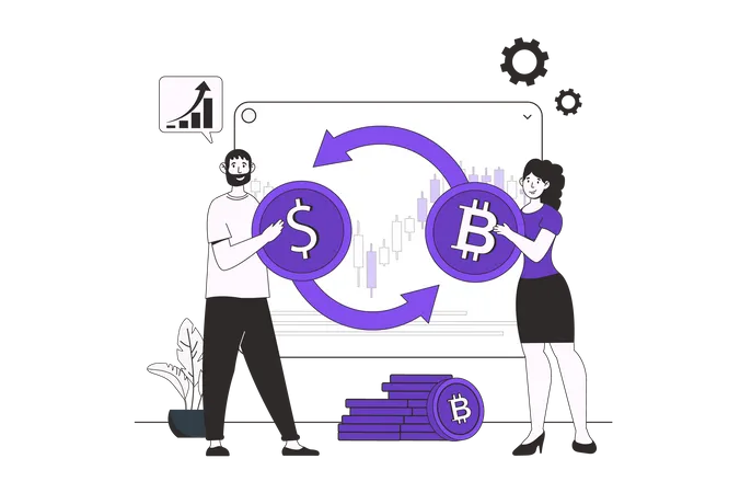 Personnes effectuant des transactions de crypto-monnaie en ligne  Illustration