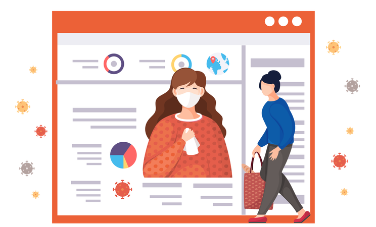 Des gens regardent une publication sur le virus  Illustration