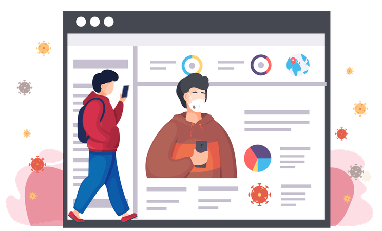 Des gens regardent une publication sur le virus  Illustration