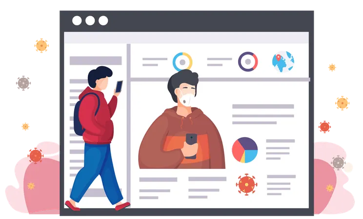 Des gens regardent une publication sur le virus  Illustration