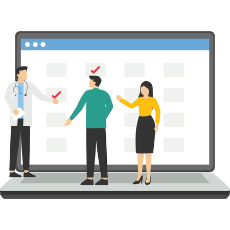 Personnes réservant un horaire en ligne pour un médecin  Illustration