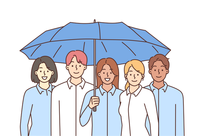 Des gens sous un grand parapluie  Illustration