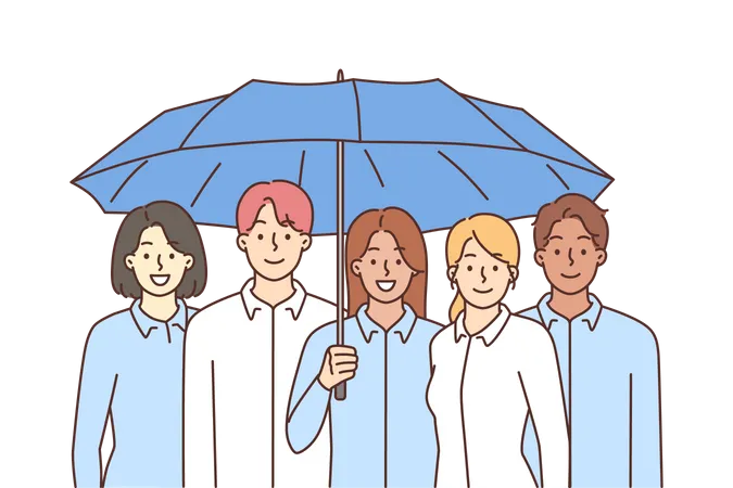 Des gens sous un grand parapluie  Illustration