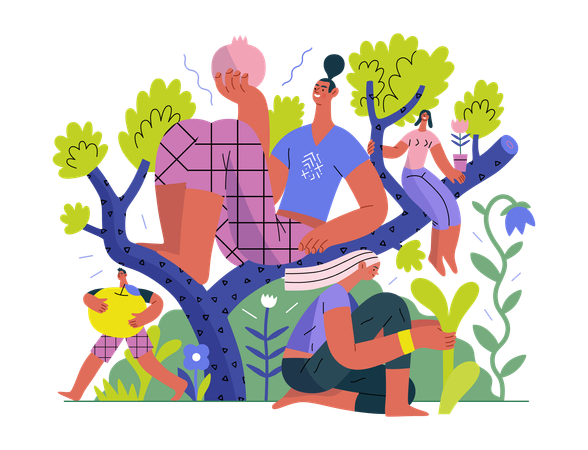 Personnes sur un arbre  Illustration