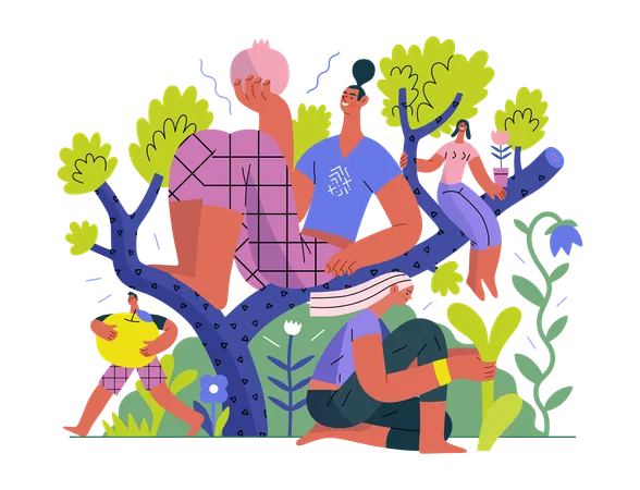 Personnes sur un arbre  Illustration