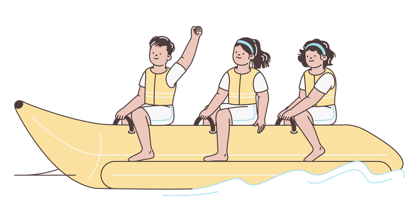 Des gens qui font du bateau banane  Illustration