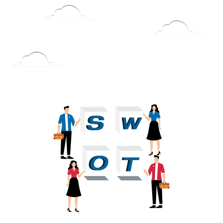 Des gens tenant des lettres SWOT  Illustration