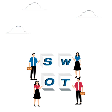 Des gens tenant des lettres SWOT  Illustration