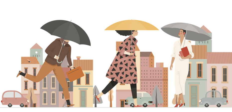 Personnes tenant un parapluie  Illustration