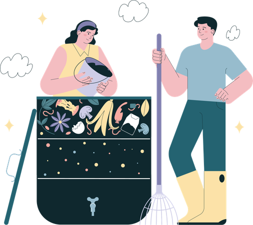 Personnes travaillant à la restauration des sols et aux engrais naturels pour l'agriculture  Illustration