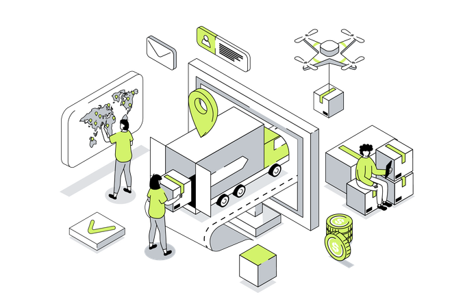 Personnes travaillant dans un entrepôt logistique  Illustration