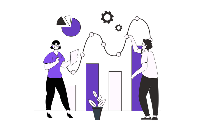 Personnes travaillant avec des graphiques  Illustration