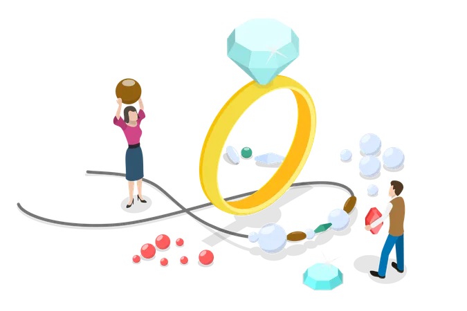 Personnes travaillant avec des pierres et des métaux précieux  Illustration