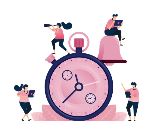 Personnes travaillant avec la gestion du temps avec chronomètre et sonnerie  Illustration