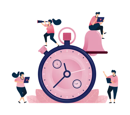 Personnes travaillant avec la gestion du temps avec chronomètre et sonnerie  Illustration