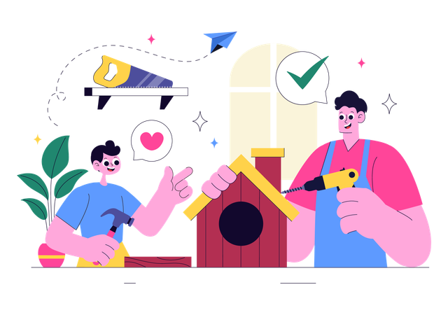 Des personnes travaillant dans un atelier de bricolage  Illustration