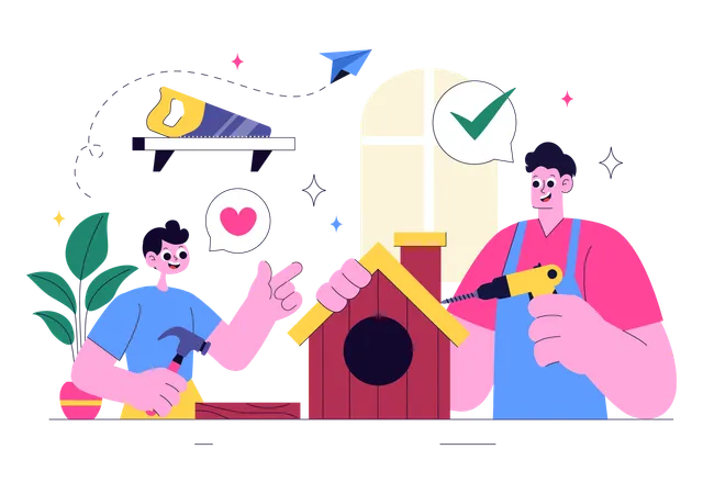 Des personnes travaillant dans un atelier de bricolage  Illustration