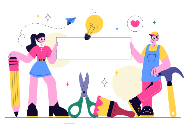 Des personnes travaillant dans un atelier de bricolage  Illustration