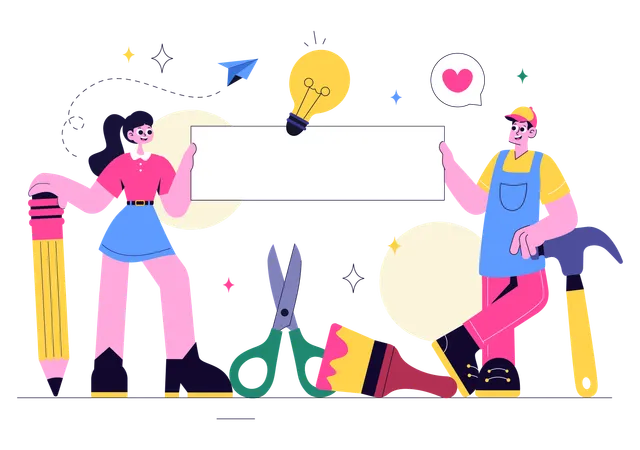 Des personnes travaillant dans un atelier de bricolage  Illustration