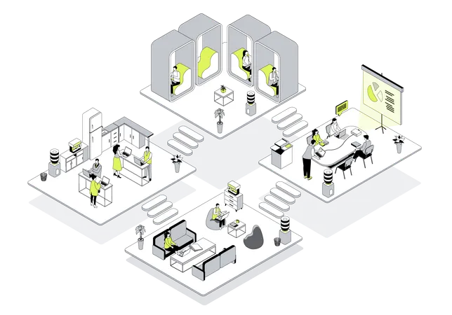 Personnes travaillant dans un espace de coworking  Illustration