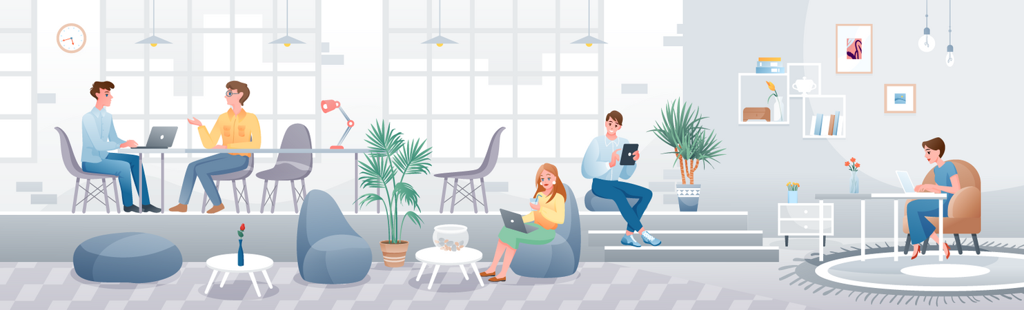 Personnes travaillant dans un espace de coworking  Illustration