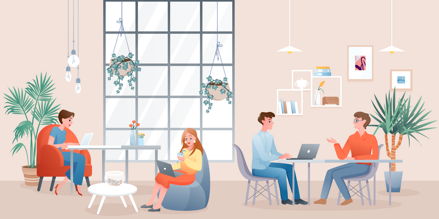 Personnes travaillant dans un espace de coworking  Illustration