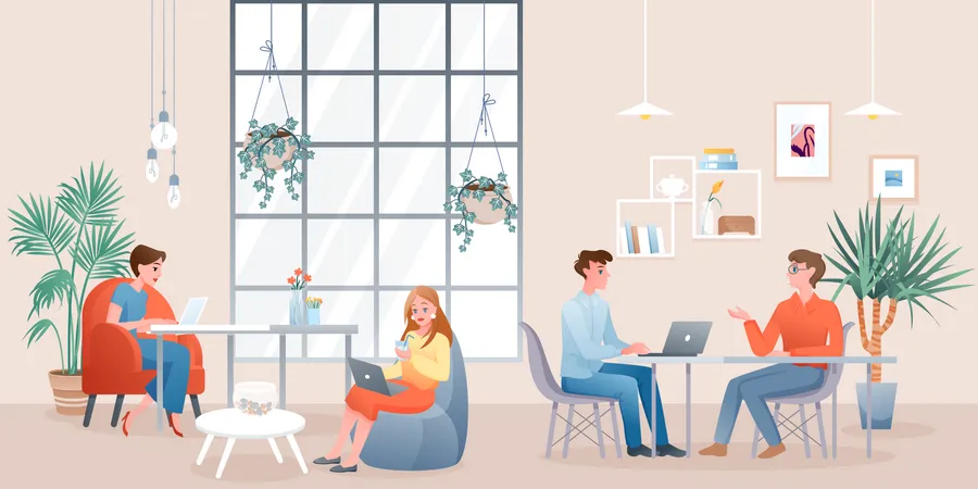 Personnes travaillant dans un espace de coworking  Illustration