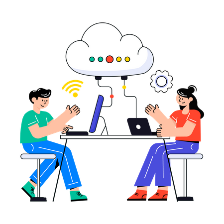 Personnes travaillant sur le réseau Cloud Lan  Illustration