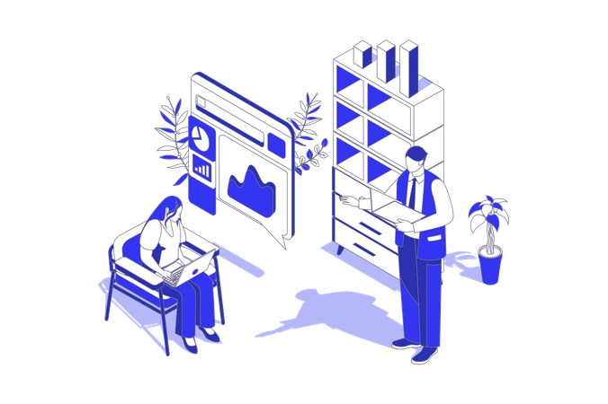 Personnes travaillant sur des graphiques de données commerciales  Illustration