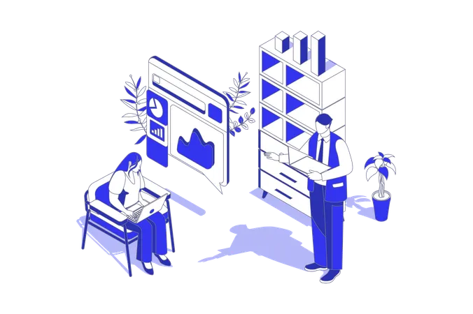 Personnes travaillant sur des graphiques de données commerciales  Illustration