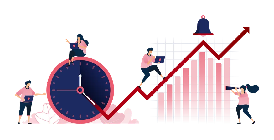 Personnes travaillant sur une courbe de croissance  Illustration