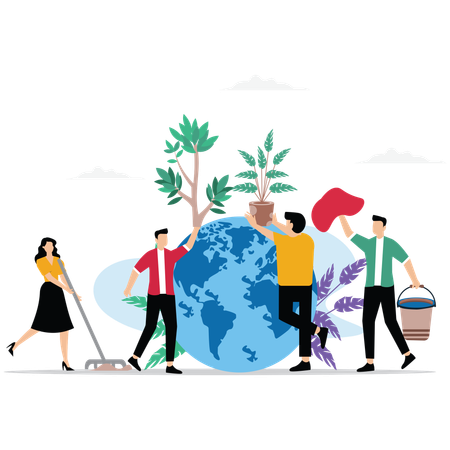 Les personnes travaillant sur la protection de l'environnement  Illustration