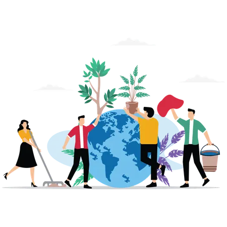 Les personnes travaillant sur la protection de l'environnement  Illustration
