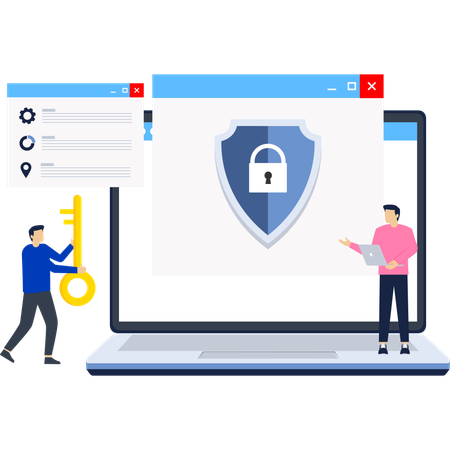 Personnes travaillant sur la sécurité des données en ligne  Illustration