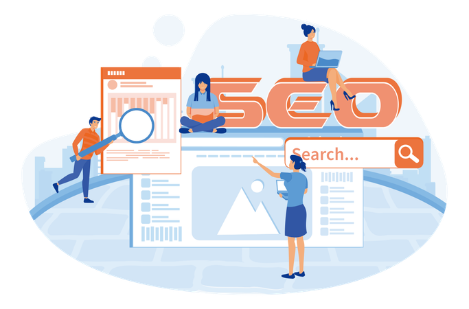 Personnes travaillant sur l’analyse SEO  Illustration