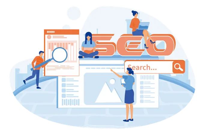 Personnes travaillant sur l’analyse SEO  Illustration