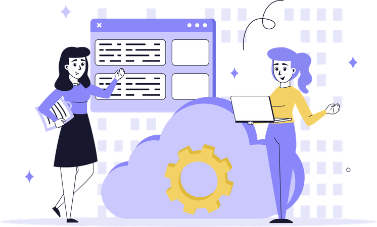 Personnes travaillant sur la configuration du cloud  Illustration