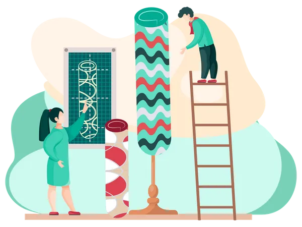 Personnes travaillant sur un nouveau design de tapis  Illustration