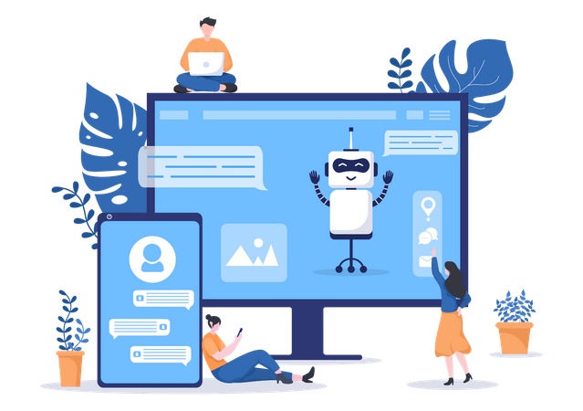 Personnes utilisant un chatbot  Illustration