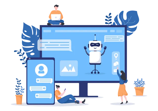 Personnes utilisant un chatbot  Illustration