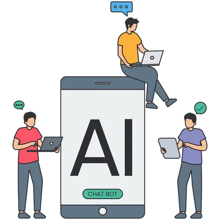 Les personnes utilisant l'assistance AI Bot  Illustration